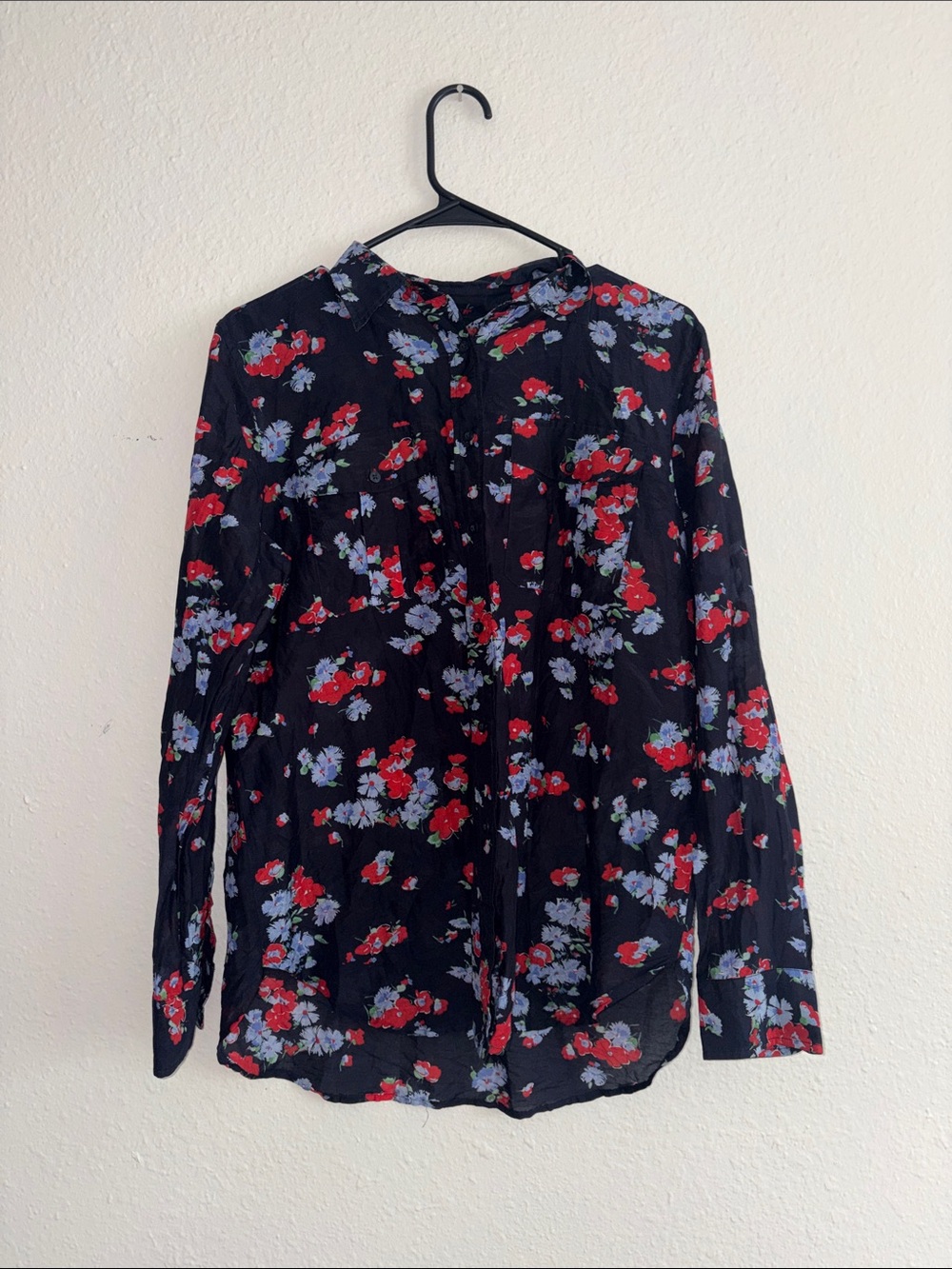 Lauren Ralph Lauren Black Blouse with Red & Light Blue Floral Print